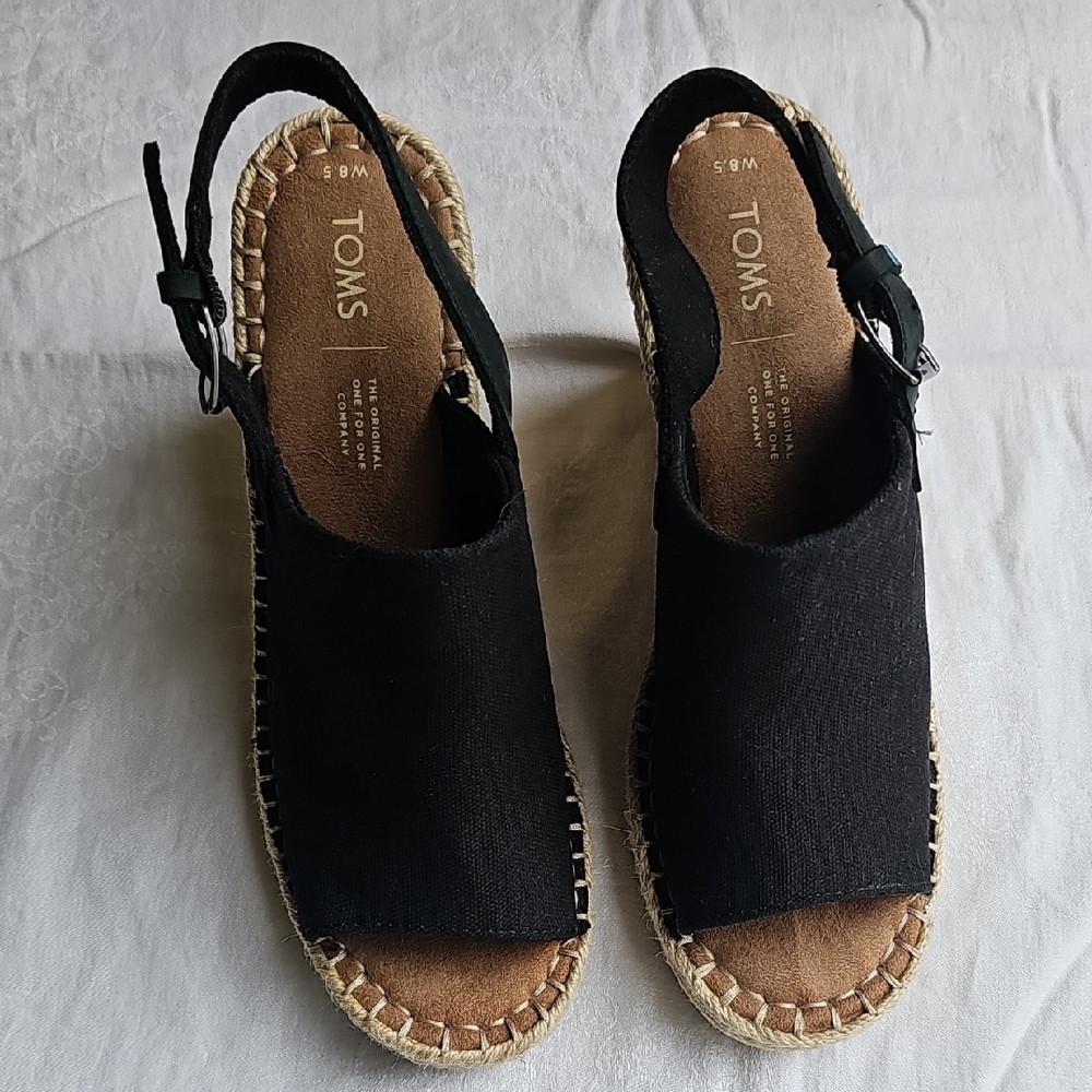 TOMS Black Espadrille Slingback Shoes